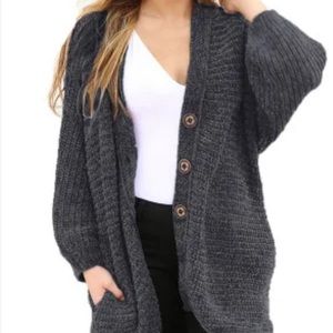 Charcoal Chenille Buttoned Sweater Cardigan